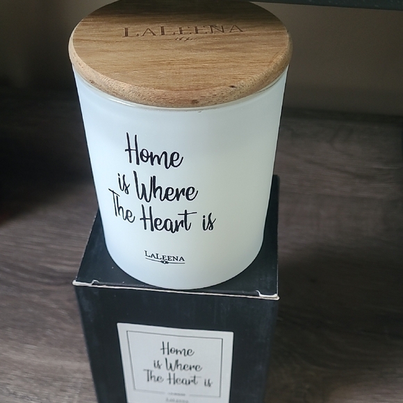 Laleena Other - Laleena White Ceramic Jar with Wooden Lid - "Home is Where The Heart Is"